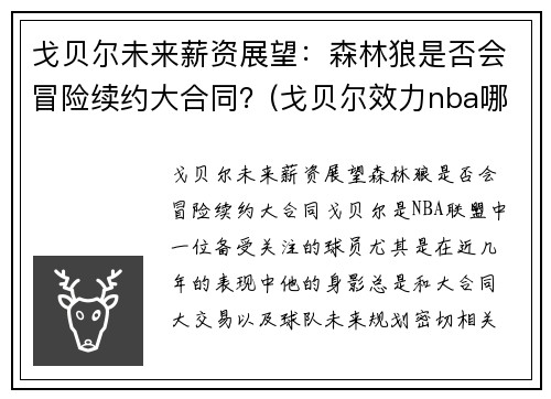 戈贝尔未来薪资展望：森林狼是否会冒险续约大合同？(戈贝尔效力nba哪个球队)